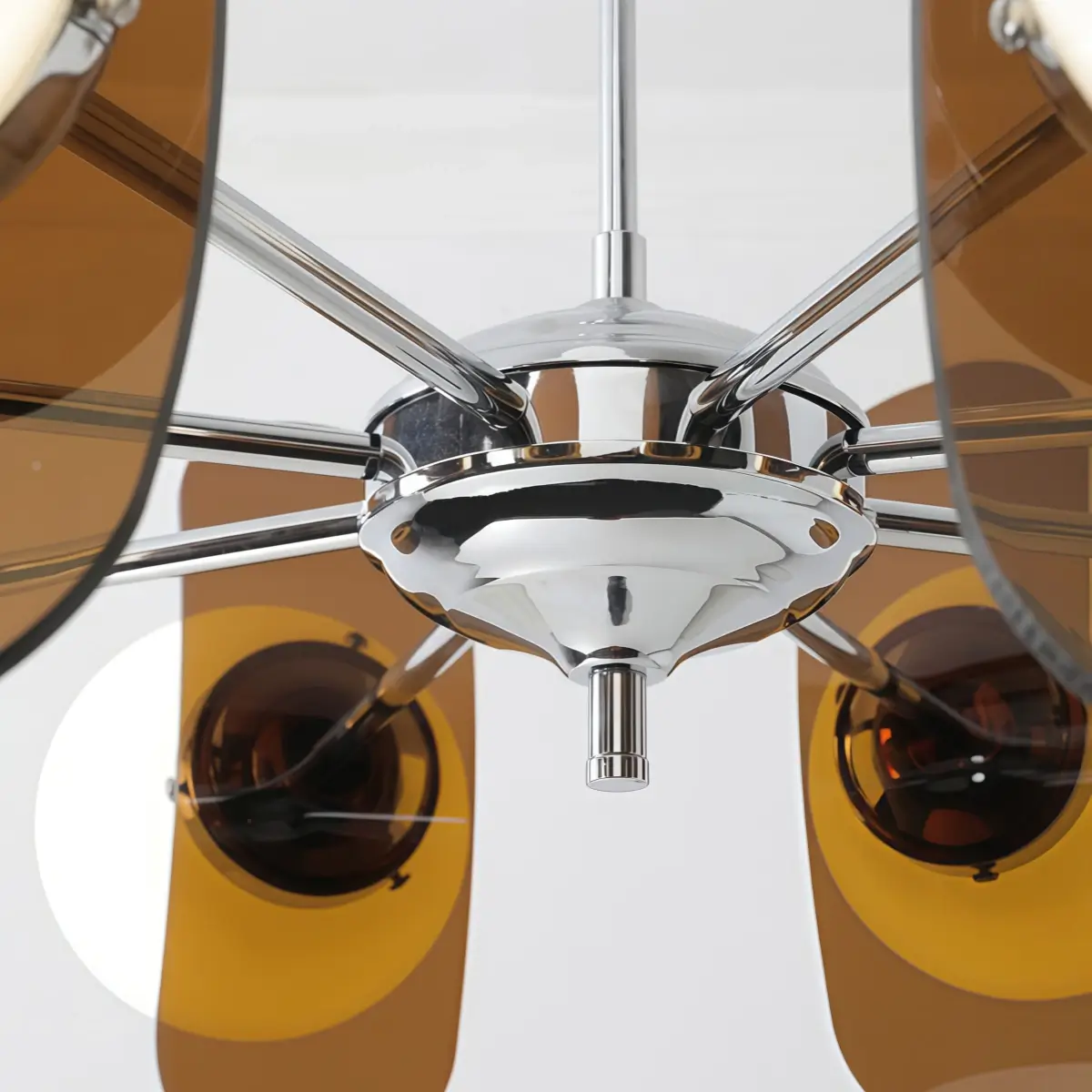 Art Deco Pendant Lamp-- Metal & Acrylic Brown/Orange Detail