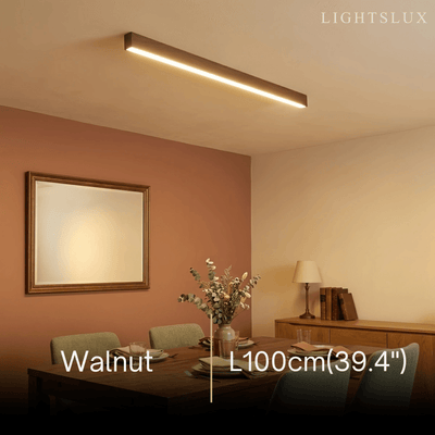 Zenno Minimalist Linear Ceiling Light -- Iron & Acrylic Wood-Grain Natural Wood/Walnut for Dining Room