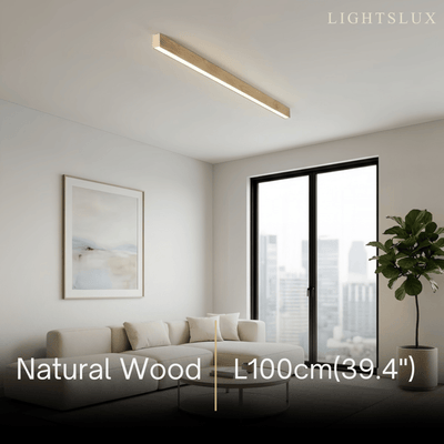 Zenno Minimalist Linear Ceiling Light -- Iron & Acrylic Wood-Grain Natural Wood/Walnut for Living