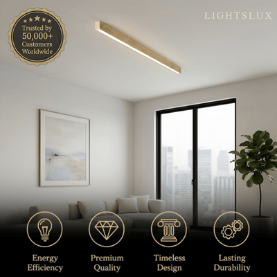 Zenno Minimalist Linear Ceiling Light -- Iron & Acrylic Wood-Grain Natural Wood/Walnut for Hallway