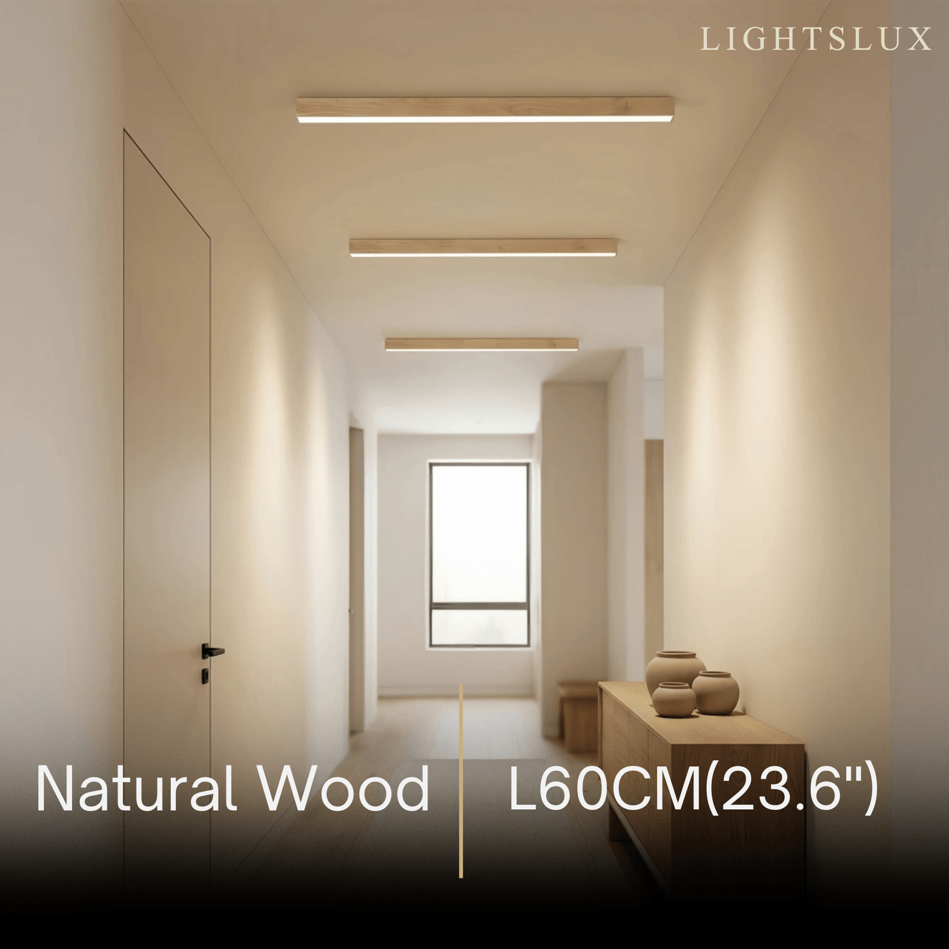 Minimalist Linear Ceiling Light -- Iron & Acrylic Wood-Grain Natural Wood/Walnut for Hallway