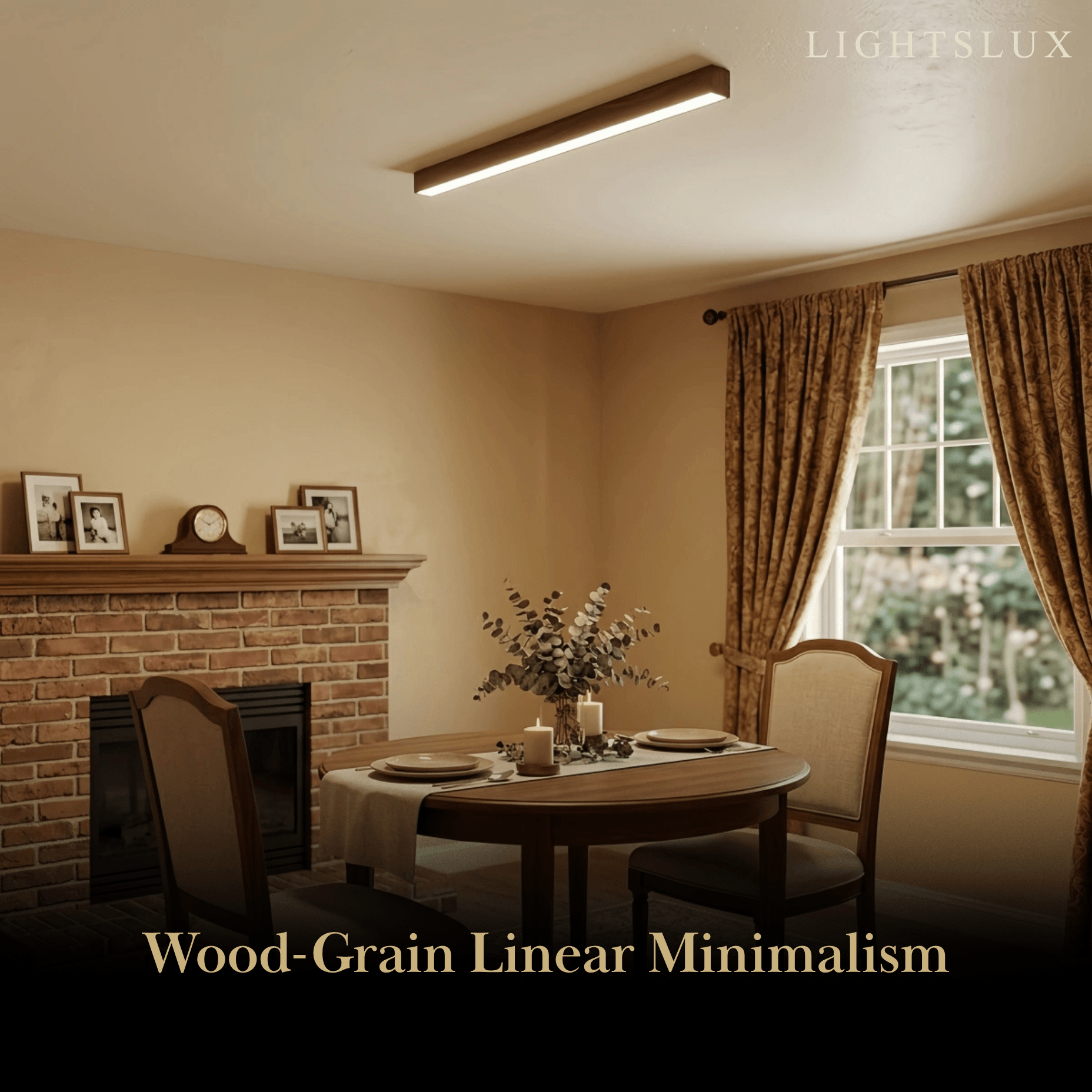 Zenno Minimalist Linear Ceiling Light -- Iron & Acrylic Wood-Grain Walnut for Hallway