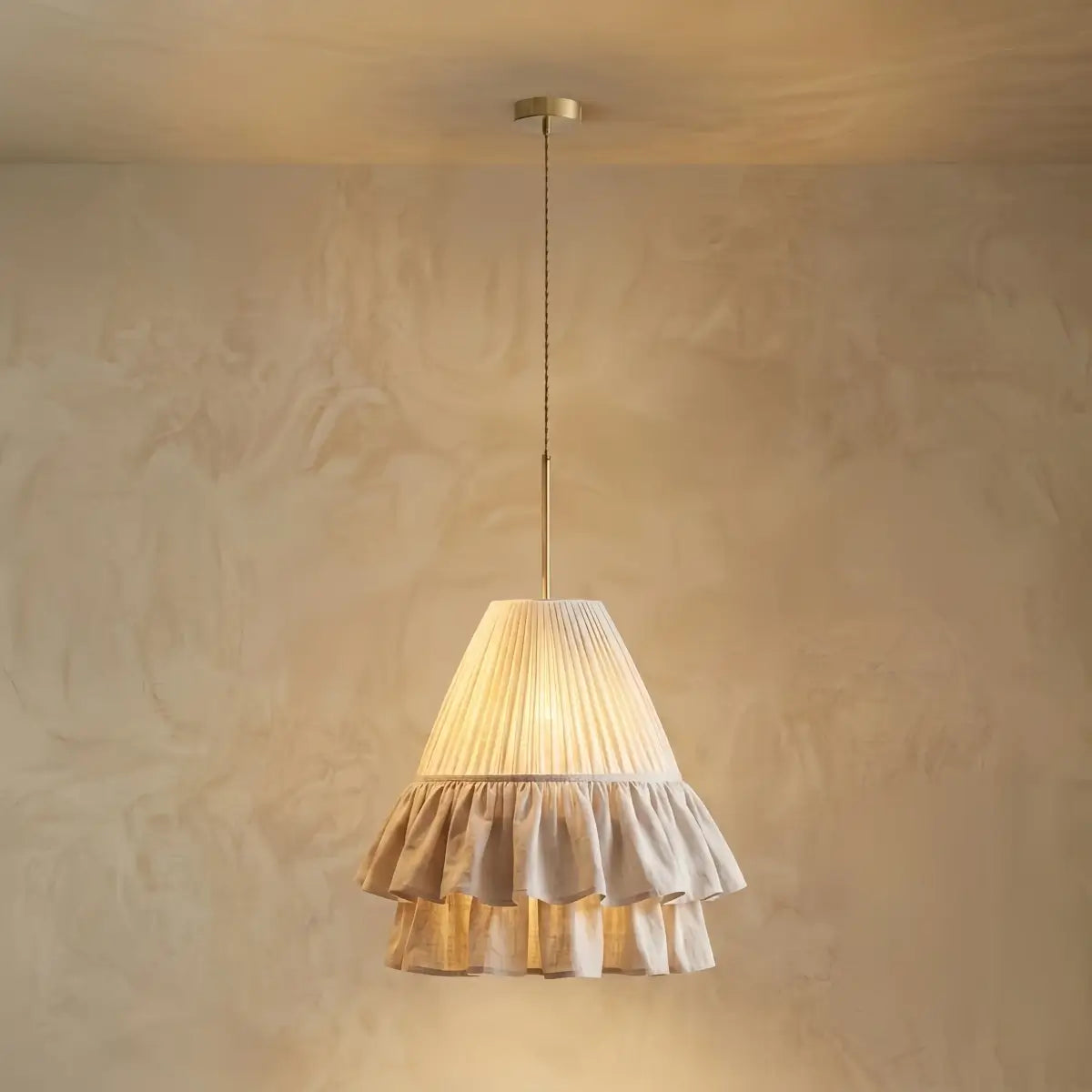 Velora Elegant Fabric Pendant Lamp -- Beige Pleated for Bedroom12