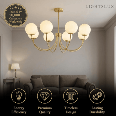 Vetro Minimalist Chandelier - Glass Iron with Tri-color E27 - 8-Head for Living Room