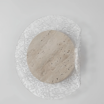 Real Wabi-sabi Round Wall Lamp -- Natural Yellow Travertine & Acrylic 