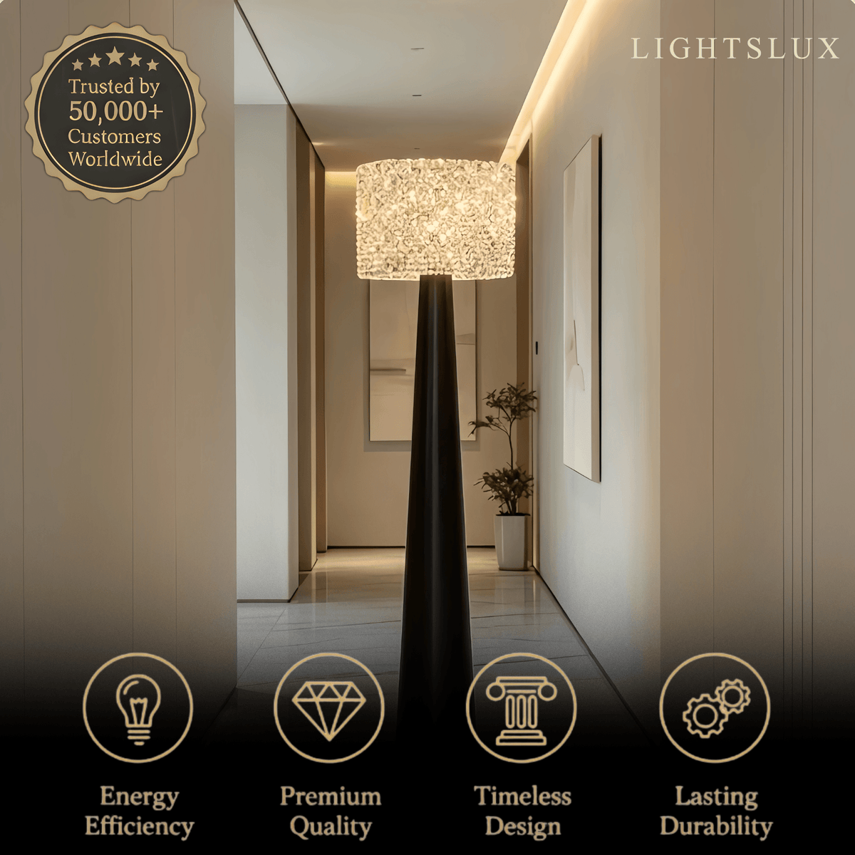 Velora Modern Crystal Floor Lamp – Black Metal for Living Room01