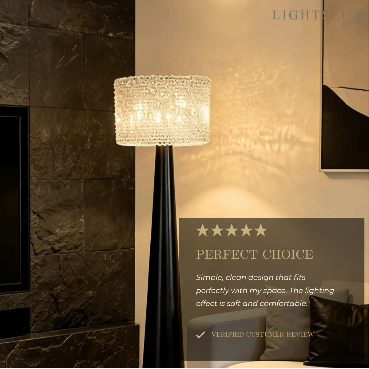 Velora Modern Crystal Floor Lamp – Black Metal for Living Room02