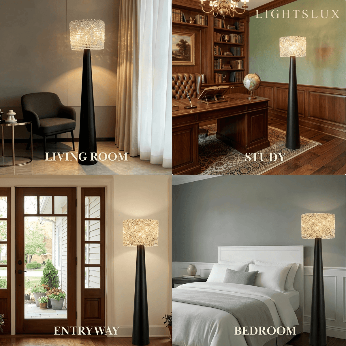 Velora Modern Crystal Floor Lamp – Black Metal for Living Room08