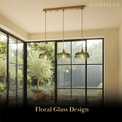 JUN103Velora Vintage Green Glass Pendant Light - Brass Metal for Dining Room