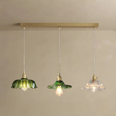 JUN103Velora Vintage Green Glass Pendant Light - Brass Metal for Dining Room