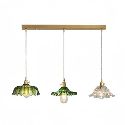 JUN103Velora Vintage Green Glass Pendant Light - Brass Metal for Dining Room