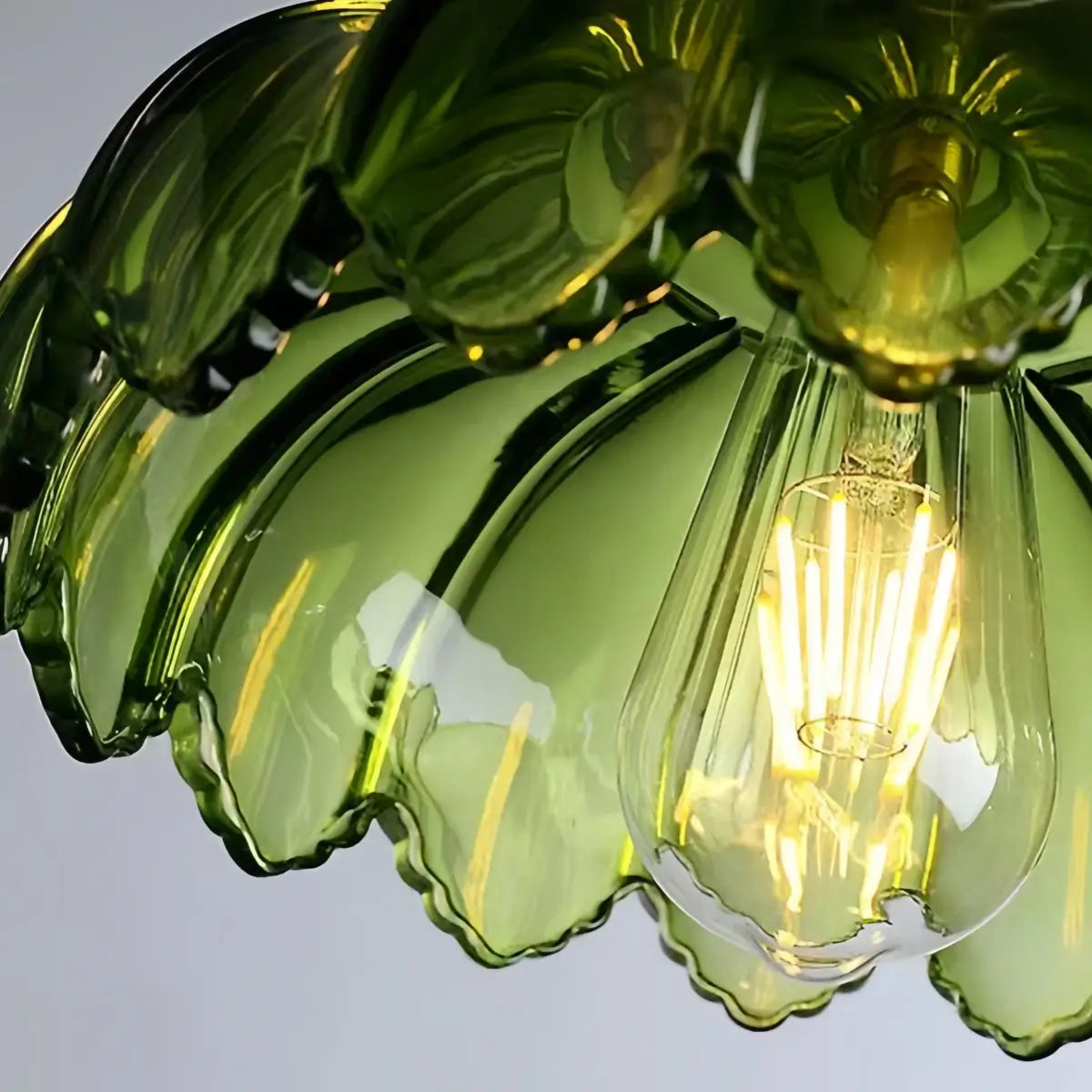 JUN103Velora Vintage Green Glass Pendant Light - Brass Metal for Dining Room