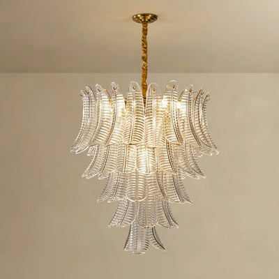 Luxury Sculptural Glass Leaf Chandelier -- Metal Frame for Dining Room