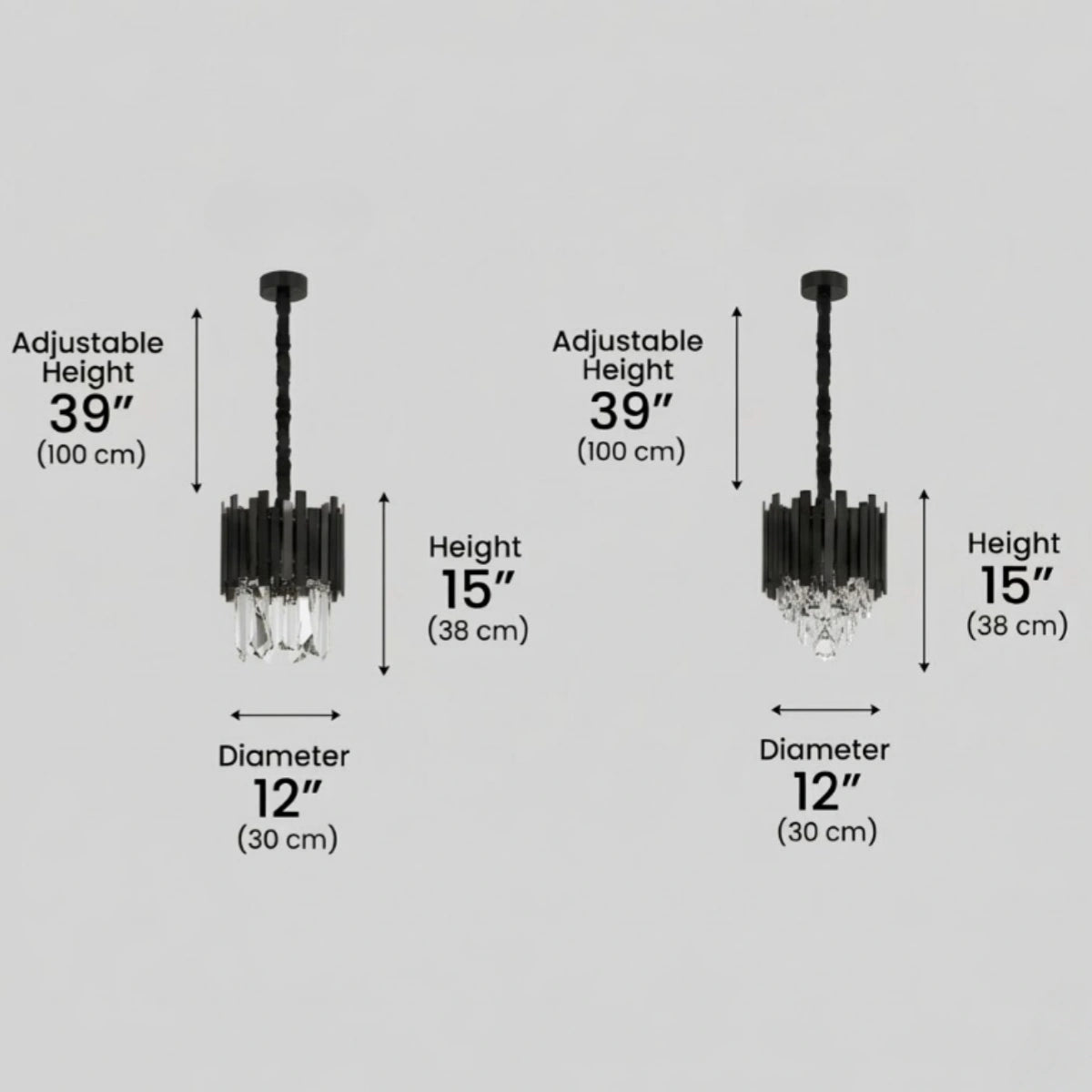 Modern Obsidian Mini Pendant Light with Crystal Detail