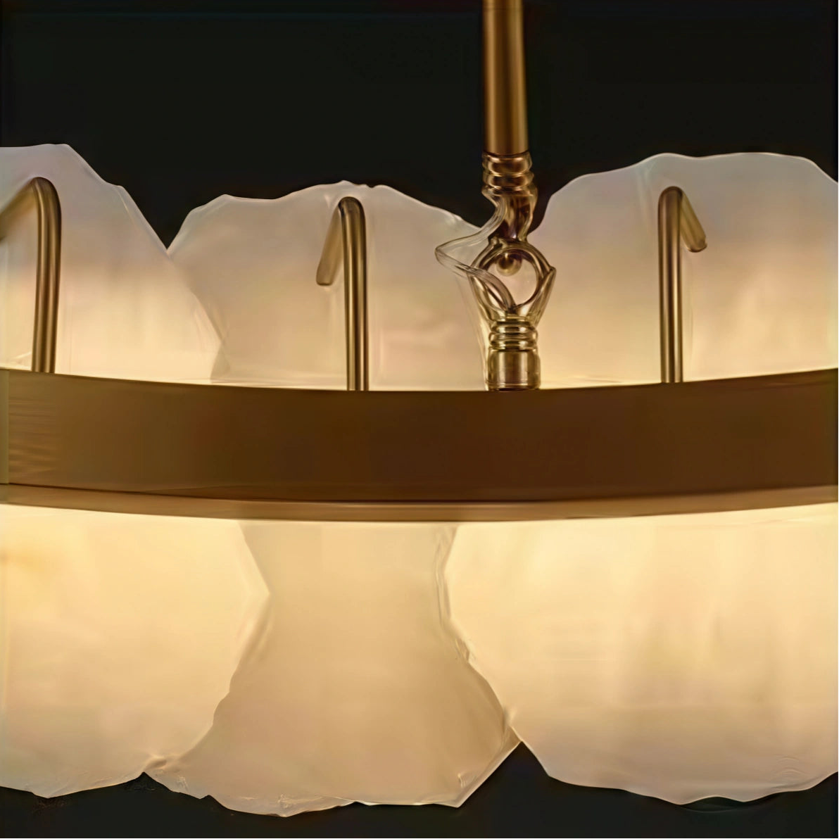 Excelis Luxury Sculptural Brushed Gold Chandelier - Layered Alabaster & Hand-Shaped Brass for Dining Room