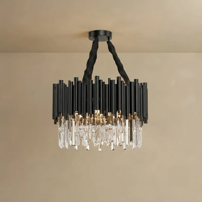 Excelis Modern Crystal Chandelier – Black Frame Sparkling Focal Point f