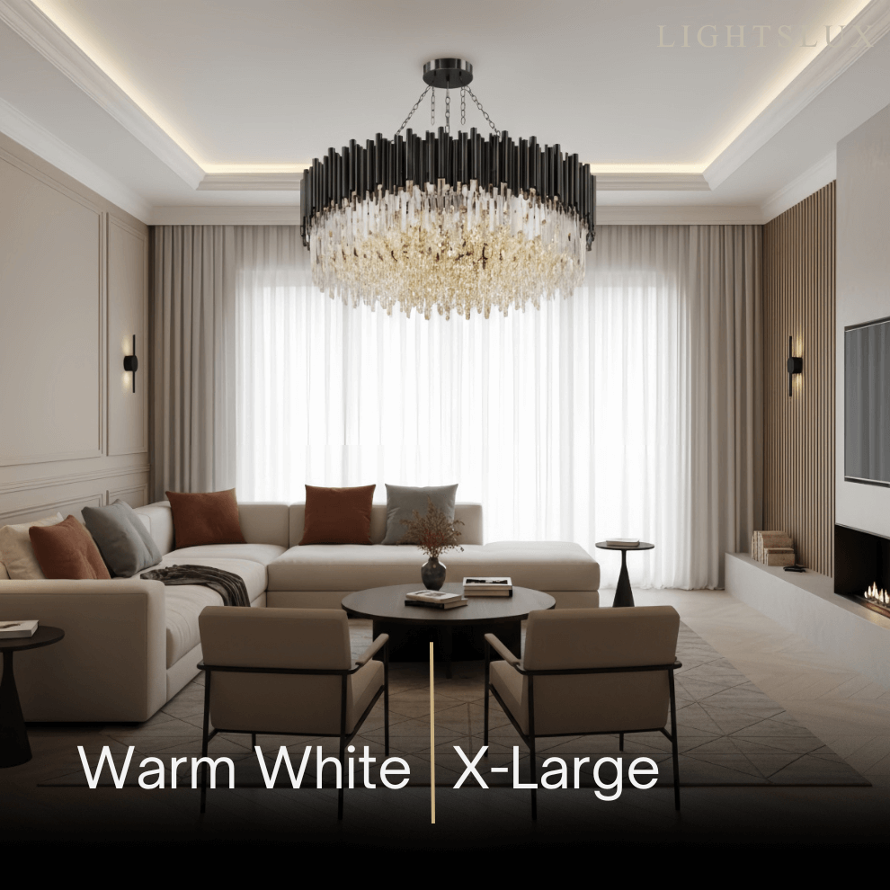 Modern Crystal Chandelier – Black Frame Sparkling Focal Point for Dining/Living Room