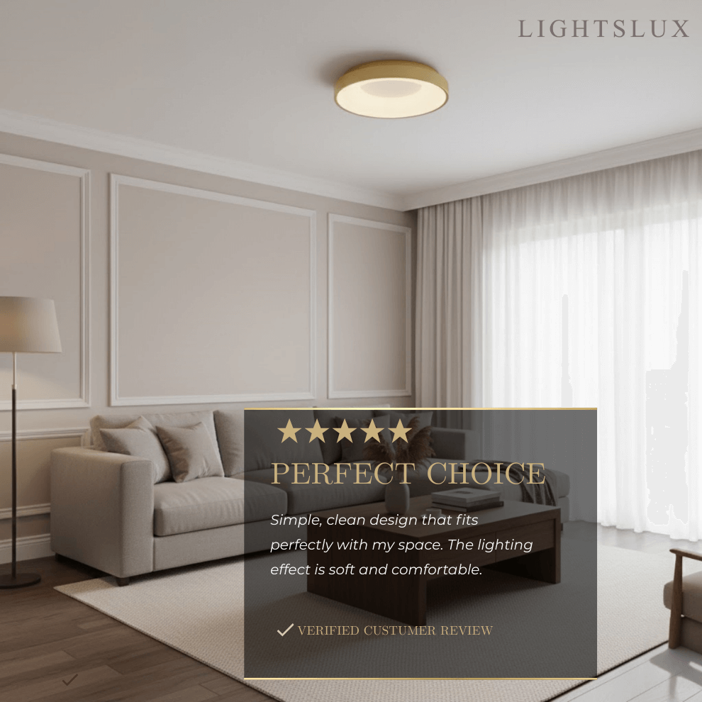 Modern Flush Mount Ceiling Light – Gold/ Black Dimmable LED for Living Room