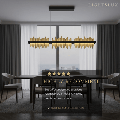 Modern Linear Pendant Light – Polished Gold Border on Jet Black Iron for Kitchen