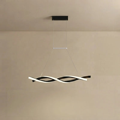 Modern Wave Design Pendant – Matte Black LED for Dining Room/Kitchen Island