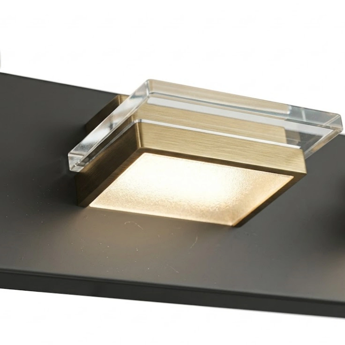 Arcato Modern 3-Light Bathroom Vanity – Cube Acrylic Shades on Matte Black & Gold Bathroom