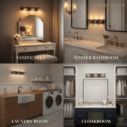 Modern 3-Light Bathroom Vanity – Circular Acrylic Shades on Matte Black/Gold Frame for Bathroom