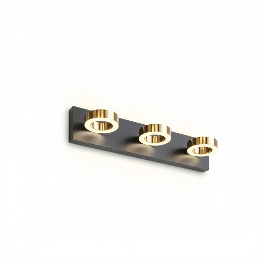 Arcato Modern 3-Light Bathroom Vanity – Circular Acrylic Shades on Matte Black/Gold Frame for Bathroom