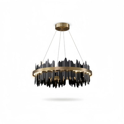 Excelis Dual-Ring Chandelier – Stainless Steel in Jet Black or Polished Gold for Living Room