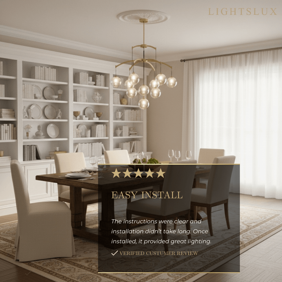 Royal Globe Chandelier – Solid Brass Brushed Gold Dimmable for Living Room