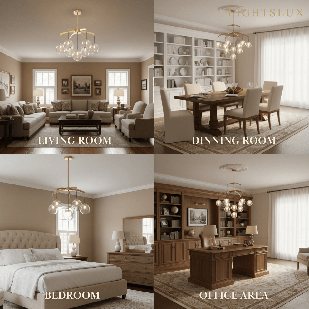 Royal Globe Chandelier – Solid Brass Brushed Gold Dimmable for Living Room