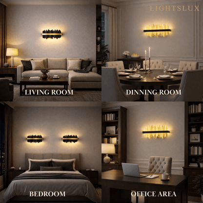 Excelis Modern Linear Icicle Wall Sconce – Black/Polished Gold Iron & Steel for Living Room