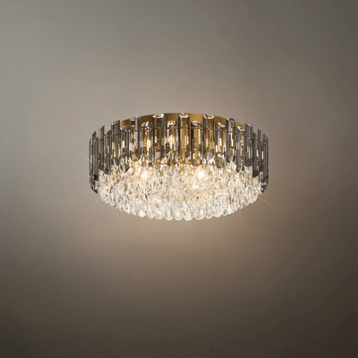 Luxury Crystal Flush Mount Chandelier – Smoky/Clear Dimmable for Living Room