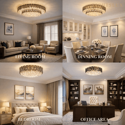 Luxury Crystal Flush Mount Chandelier – Smoky/Clear Dimmable for Living Room