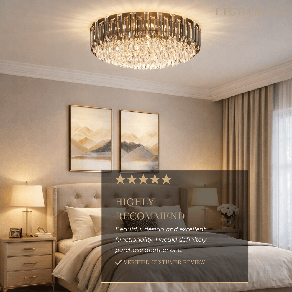 Luxury Crystal Flush Mount Chandelier – Smoky/Clear Dimmable for Living Room