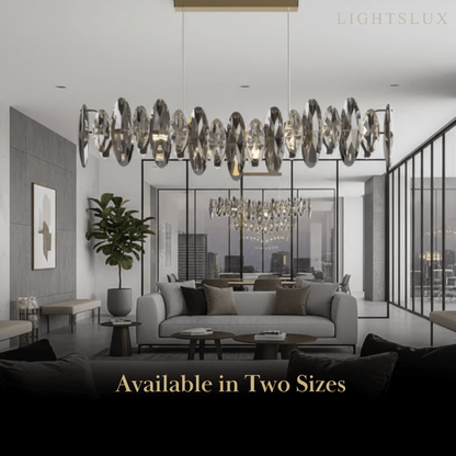 Luxury Crystal Pendant – Gold & Smoky Grey with Clear Crystals for Dining Room