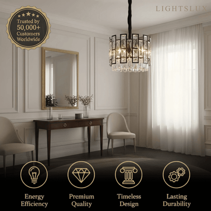 Modern Pendant Light -- Crystal & Black Metal for Dining Room