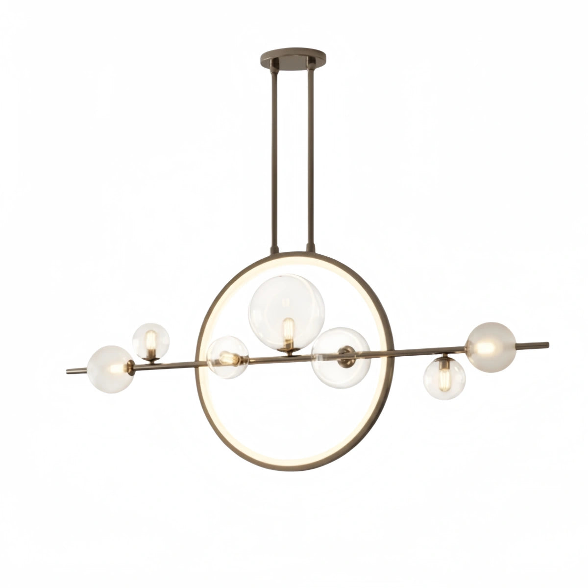 Nordic Glass Globe Chandelier – Floating Spheres on Circular Frame Kitchen Island