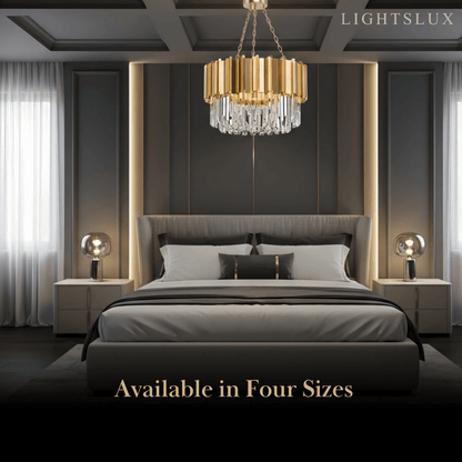 Royal Gold Crystal Chandelier – Tiered Metal with Sparkling Crystals