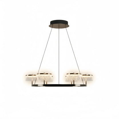 Mid-Century Tiered Hanging Chandelier – Adjustable Gold Pearl Black Dining/Living Room