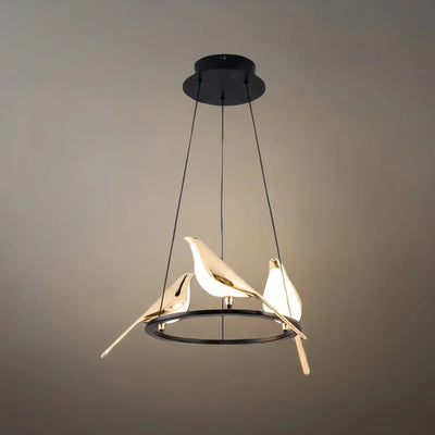 Modern Bird Chandelier – Gold Acrylic Magpie Design_