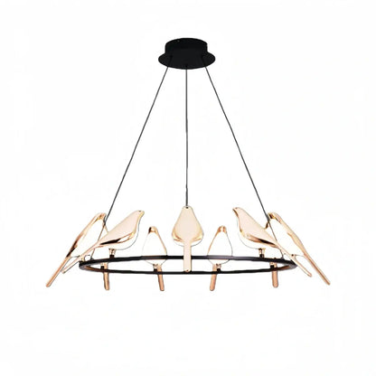 Modern Bird Chandelier – Gold Acrylic Magpie Design_