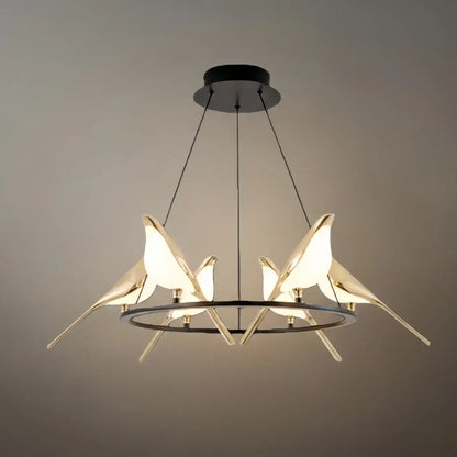 Modern Bird Chandelier – Gold Acrylic Magpie Design_