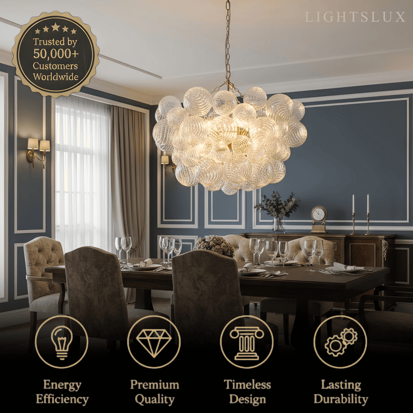 Modern Chandelier – Bubble Etched Glass 