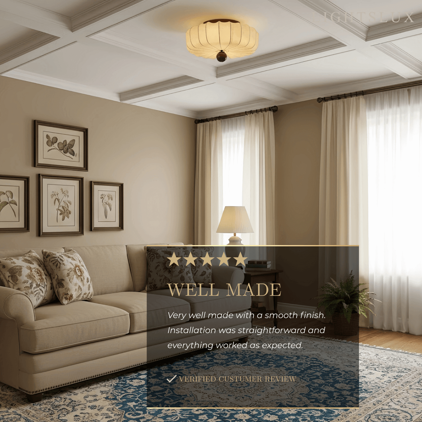 Modern Ceiling Light – Fabric Petal Floral Pattern Wood Accents