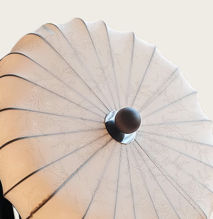 Modern Ceiling Light – Fabric Petal Floral Pattern Wood Accents