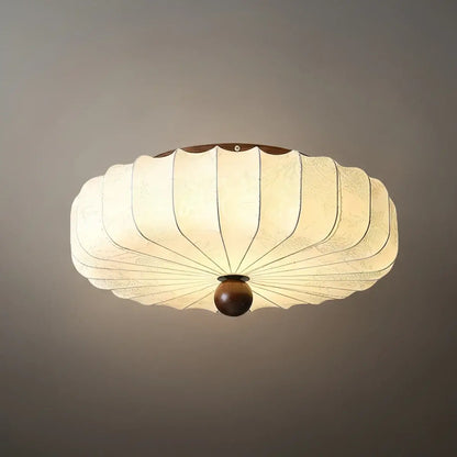 Modern Ceiling Light – Fabric Petal Floral Pattern Wood Accents