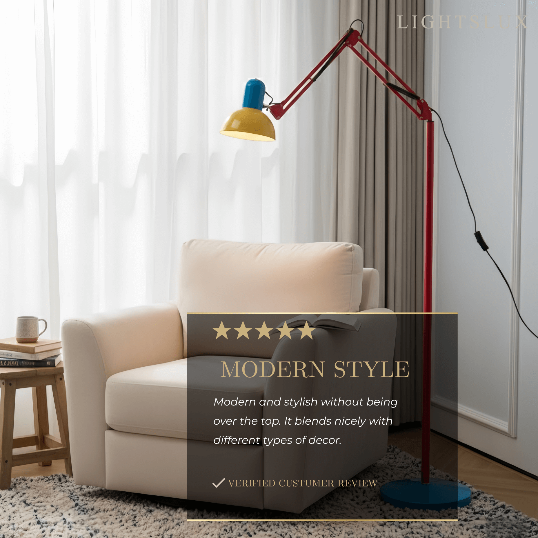 Modern Multi-Joint Floor Lamp — Adjustable Blue Red Yellow 