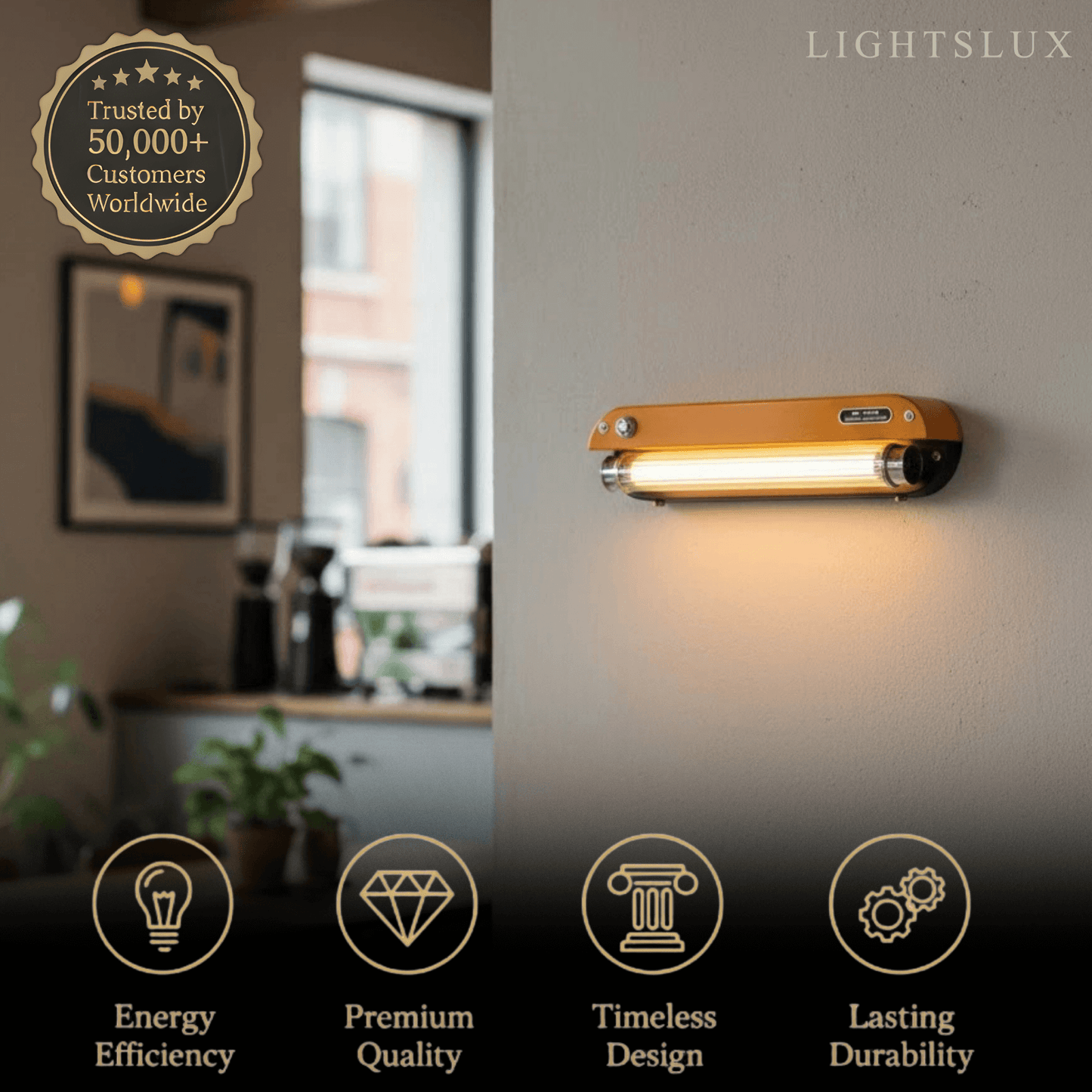 Vintage Industrial Wall Light — Amber Metal Tubular LED