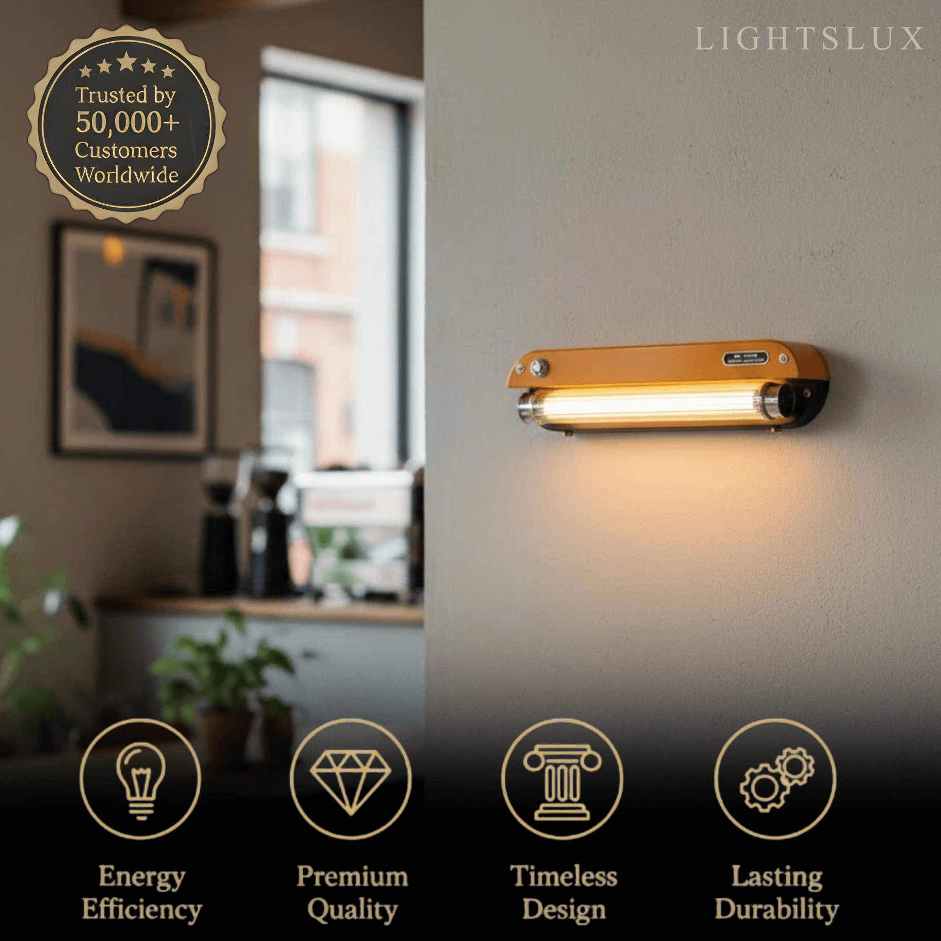 Vintage Industrial Wall Light — Amber Metal Tubular LED
