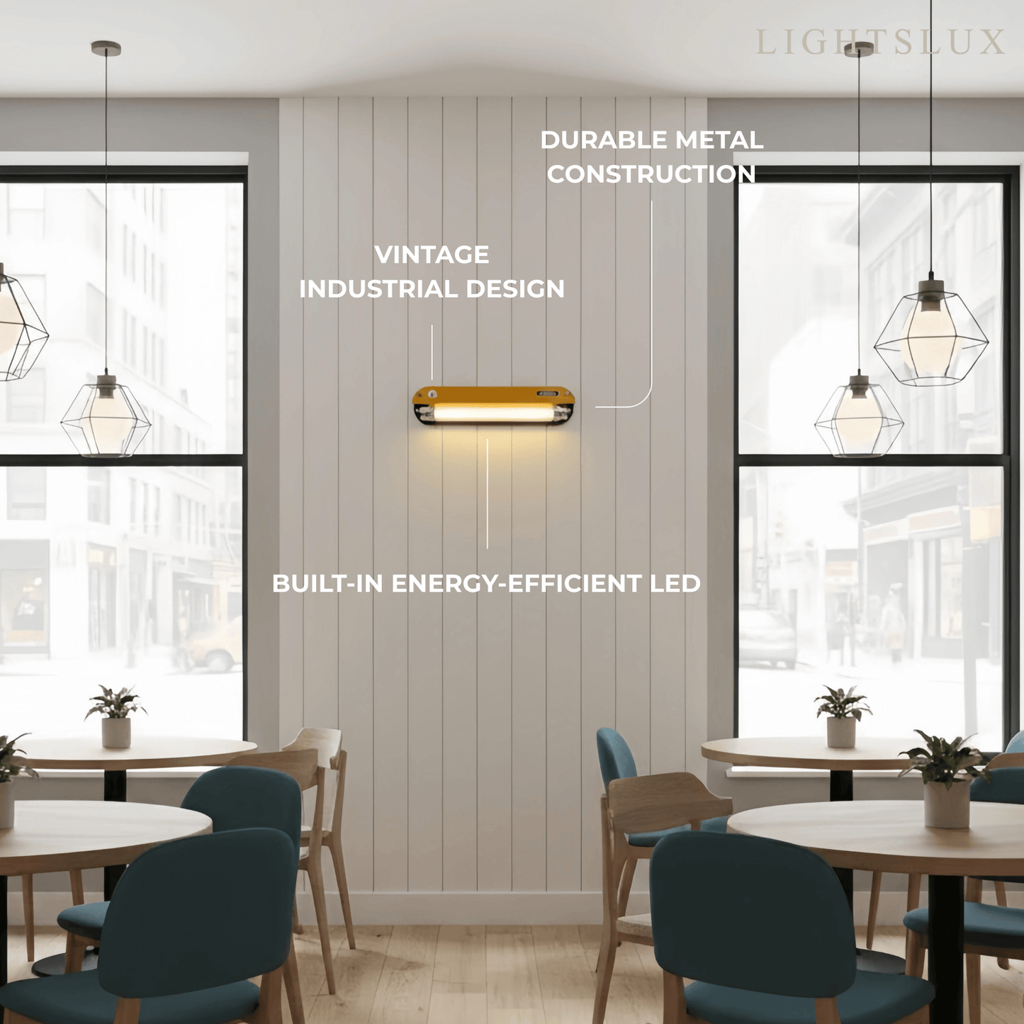 Vintage Industrial Wall Light — Amber Metal Tubular LED